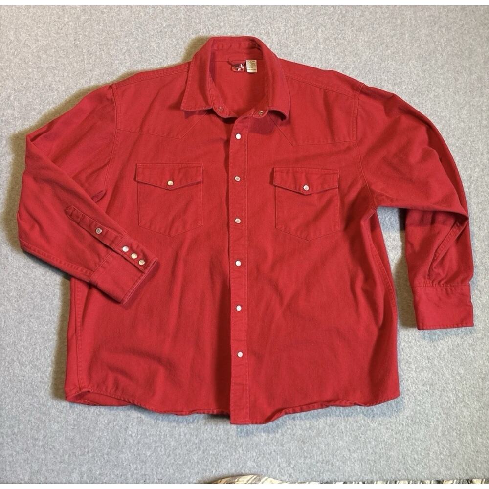 Vintage Marlboro Red Star Red Cotton Pearl Button Shirt Size Large Long Sleeve